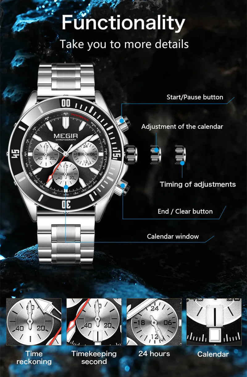 Men Quartz Watches Luxury Business Casual Chronograph Waterproof Large Dial Luminous Date Sport Wristwatch Reloj Hombre