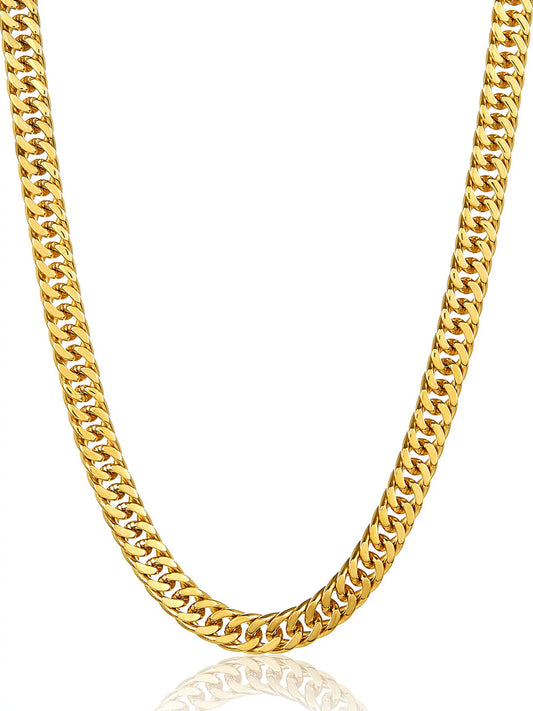 Gold Plated Stainless Steel 8Mm Curb Chain Necklace 24"