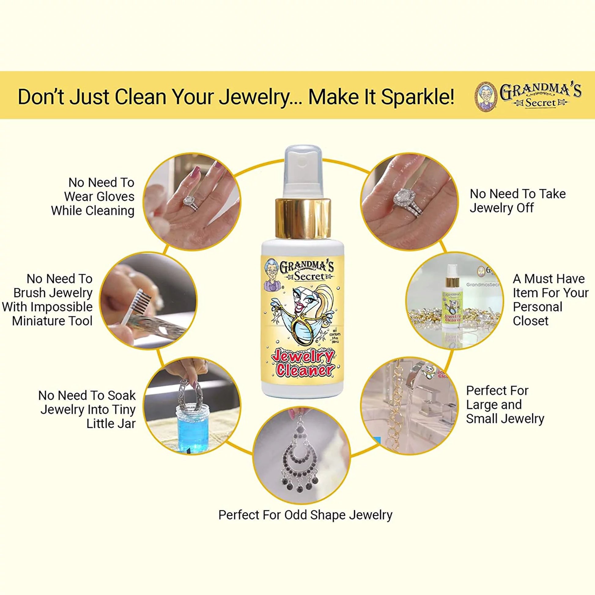 Grandma’S Secret Jewelry Cleaner Spray Gold Silver Cleaning Solution Tarnish Remover 3Oz 2 Pack