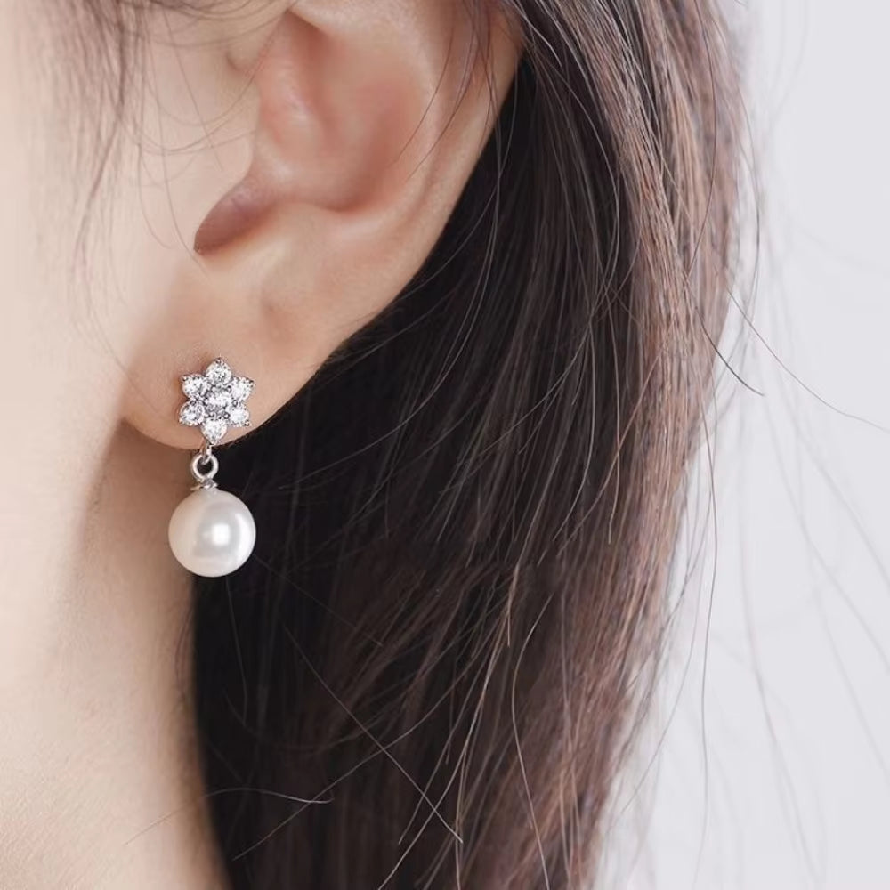 2024 New Women'S Fashion Snowflake Freshwater Pearl Earrings Bridal Wedding Star Earrings Engagement Party Gift Luxury Jewelry