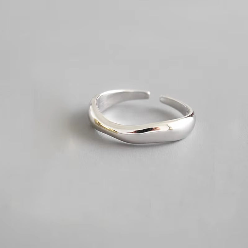 Silver Color Irregular Wave Rings Trendy Simple Geometric Handmade Jewelry for Women Couple Size 17Mm Adjustable