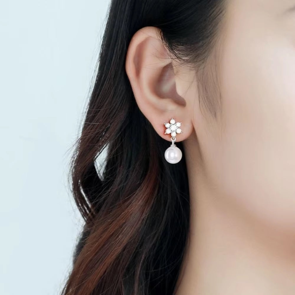 2024 New Women'S Fashion Snowflake Freshwater Pearl Earrings Bridal Wedding Star Earrings Engagement Party Gift Luxury Jewelry