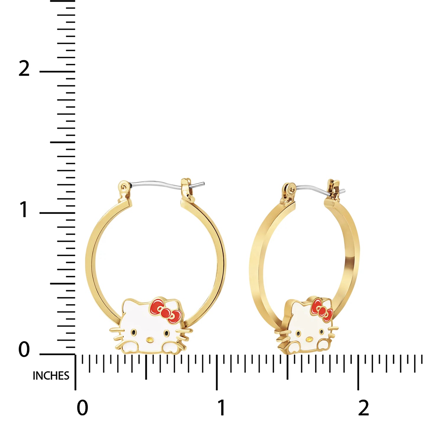 Hello Kitty Womens Hoop Earrings- Plated Gold and Enamel Hello Kitty Earrings- Hello Kitty Jewelry