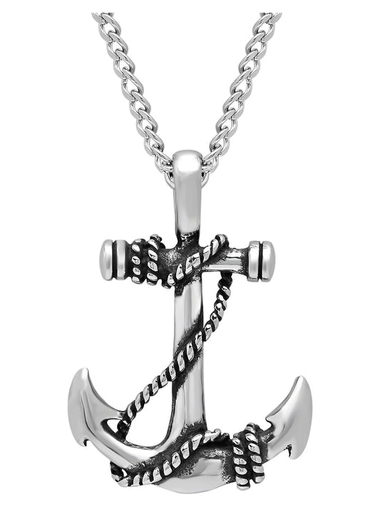 Men'S Stainless Steel Roped Anchor Pendant Necklace