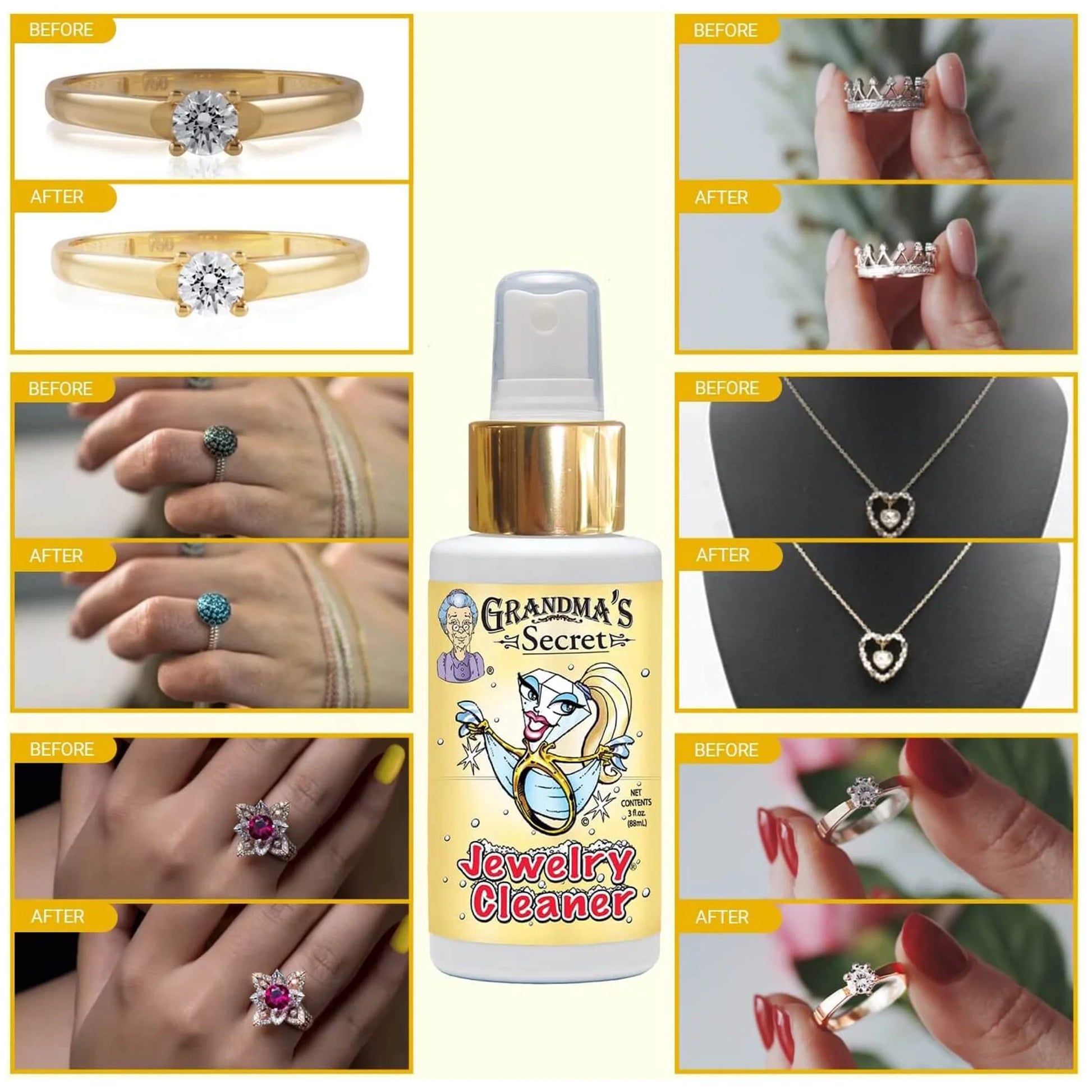 Grandma’S Secret Jewelry Cleaner Spray Gold Silver Cleaning Solution Tarnish Remover 3Oz 2 Pack