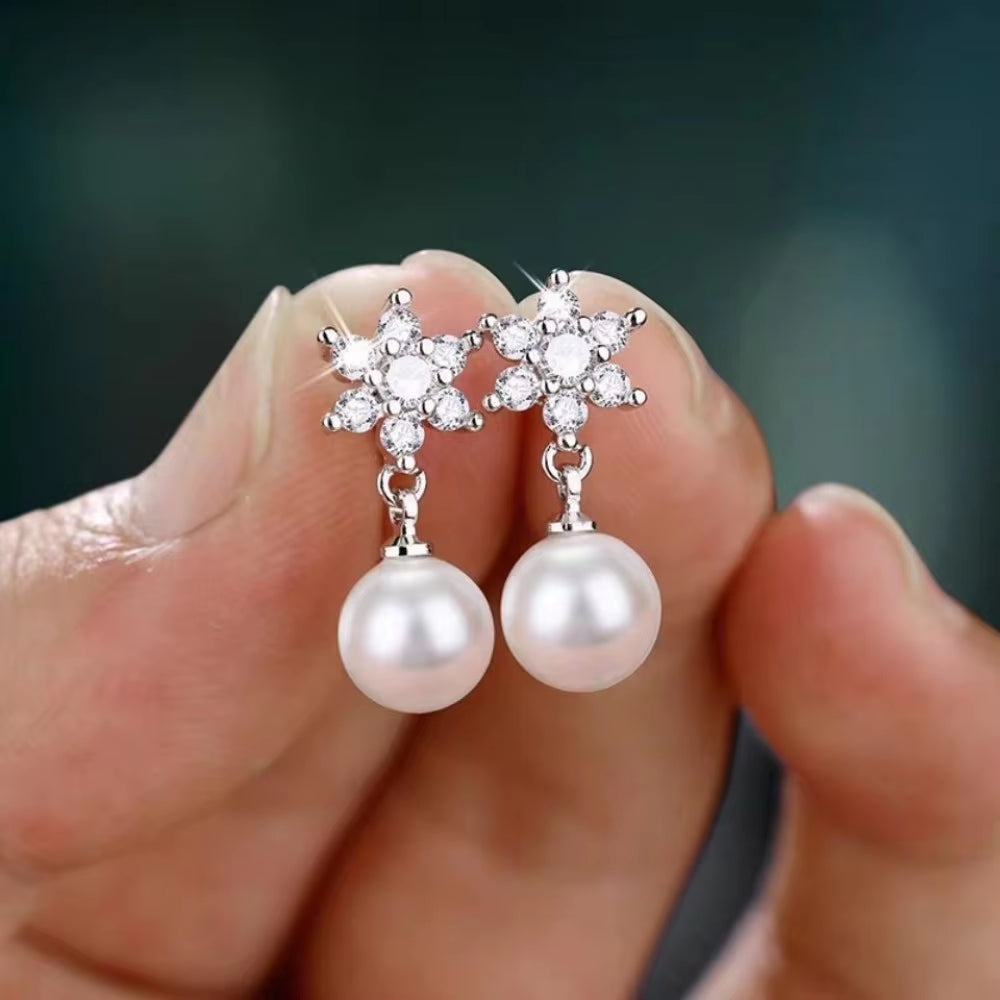 2024 New Women'S Fashion Snowflake Freshwater Pearl Earrings Bridal Wedding Star Earrings Engagement Party Gift Luxury Jewelry